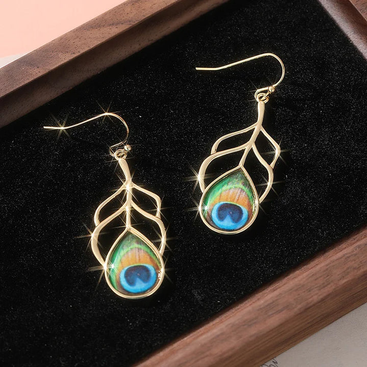 Brincos pendurados vintage boho olho de pavão