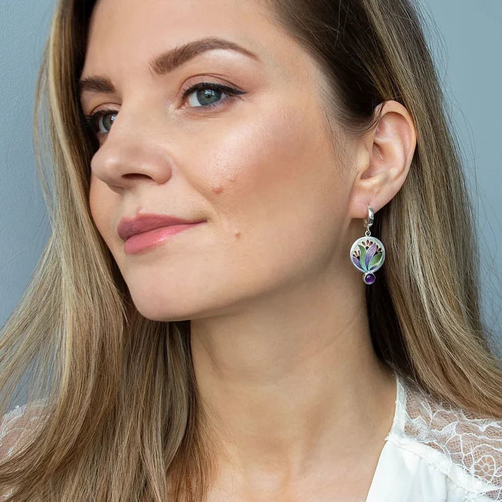 Brincos Boho com Cristais Roxos em Prata de Lei
