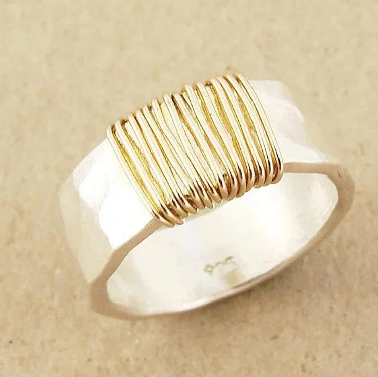 Anel de prata vintage Golden Threads