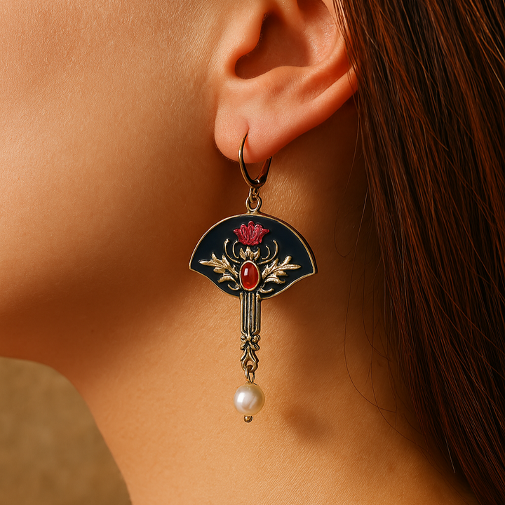 Brincos Boho com Pérolas e Cristal Vermelho