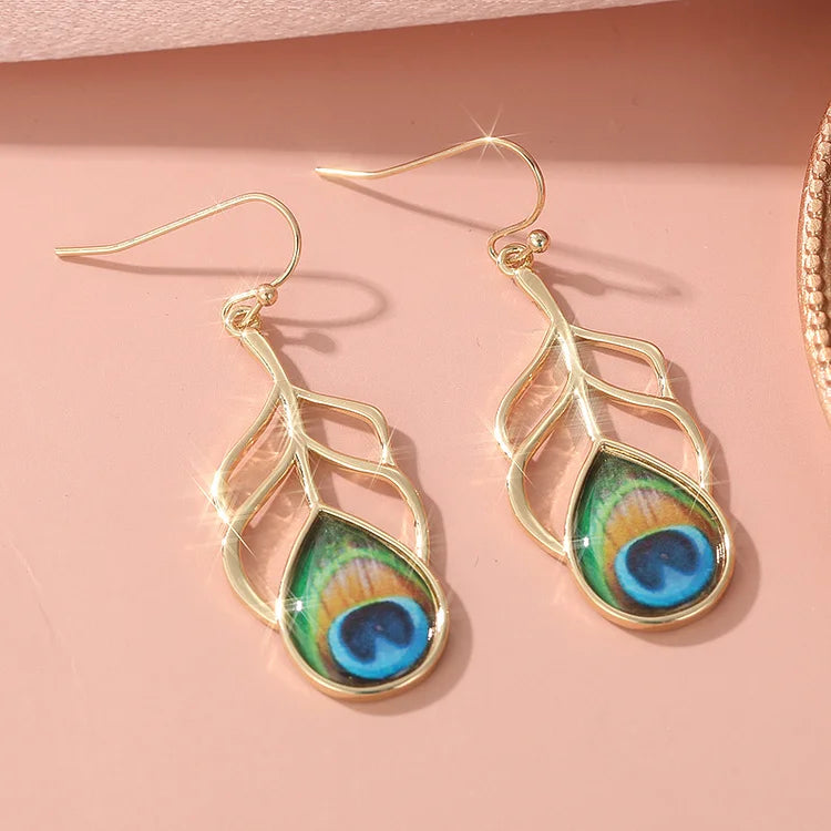 Brincos pendurados vintage boho olho de pavão