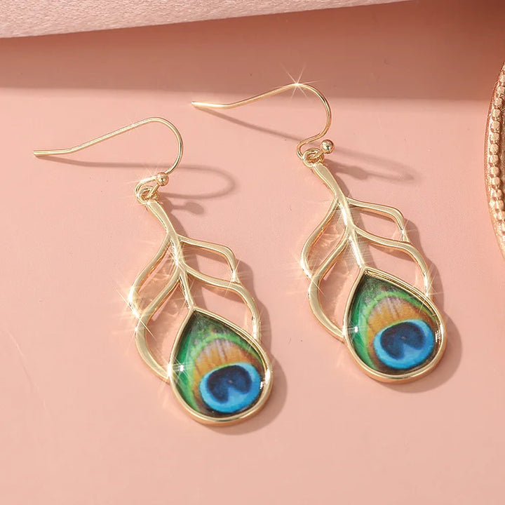 Brincos pendurados vintage boho olho de pavão