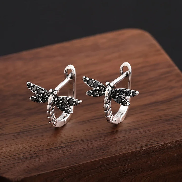 Brincos vintage redondos de libélula com zircônia incrustada