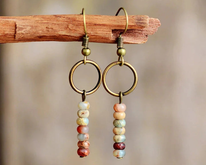 Brincos Étnicos de Jasper Natural com Estilo Vintage
