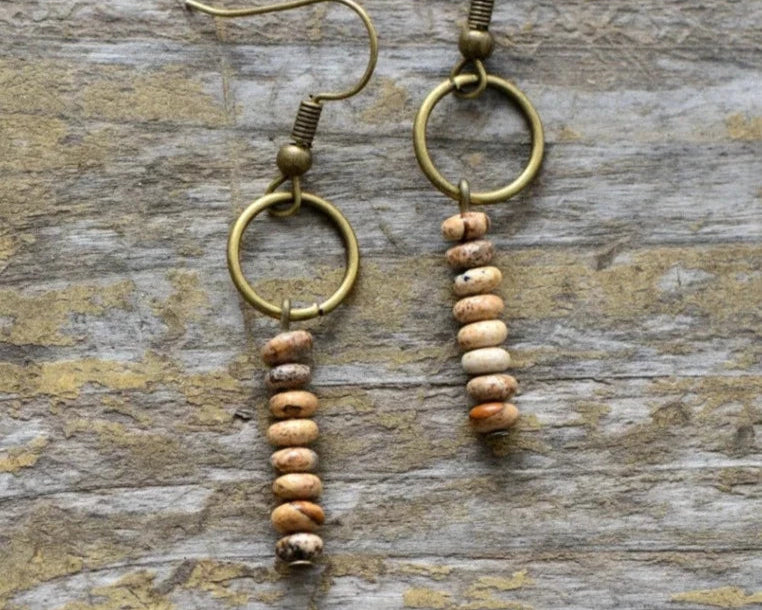 Brincos Étnicos de Jasper Natural com Estilo Vintage