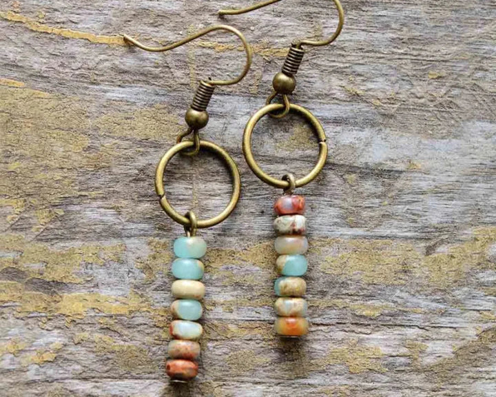 Brincos Étnicos de Jasper Natural com Estilo Vintage