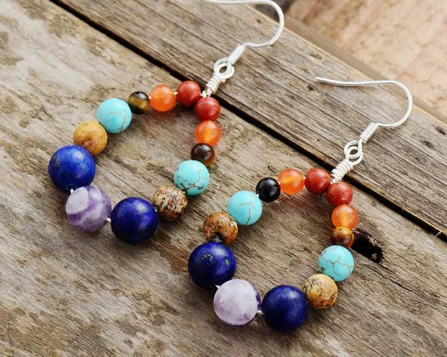 Brincos de Pedras Naturais dos 7 Chakras