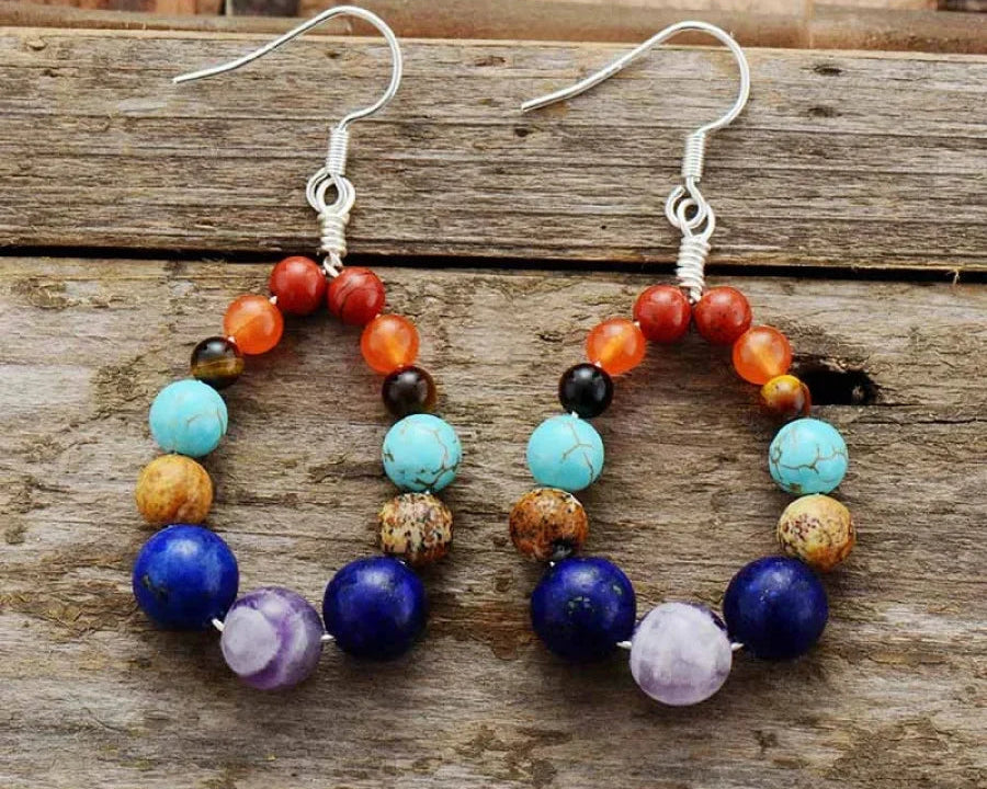 Brincos de Pedras Naturais dos 7 Chakras