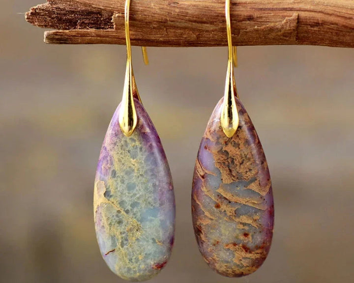 Brincos em Forma de Gota de Jaspe Roxo