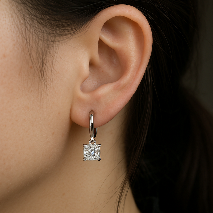 Brincos Aurora Quadrados | Ouro Branco 16k