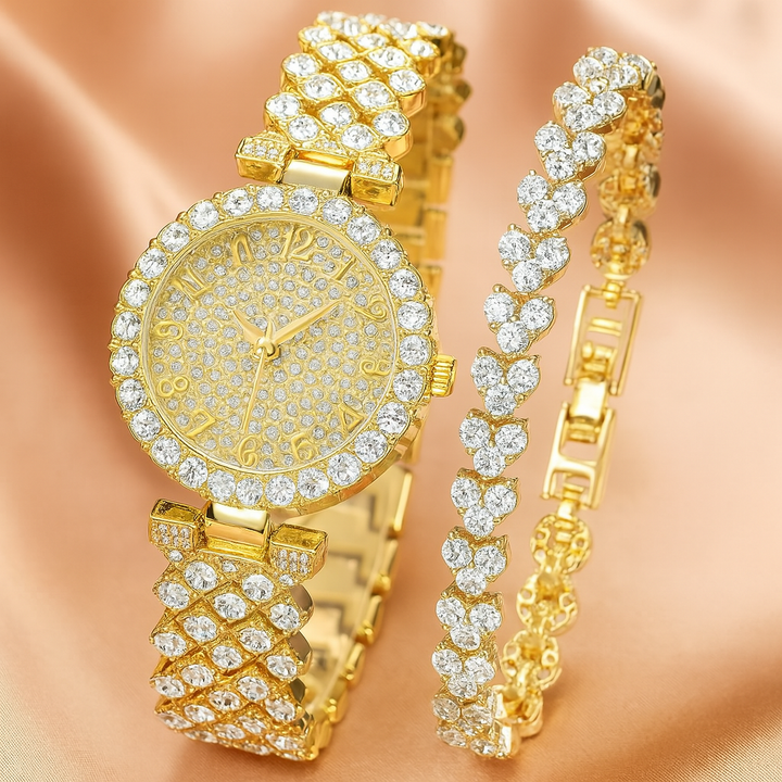 Conjunto de Relógio e Pulseira Luxe Radiance Ouro