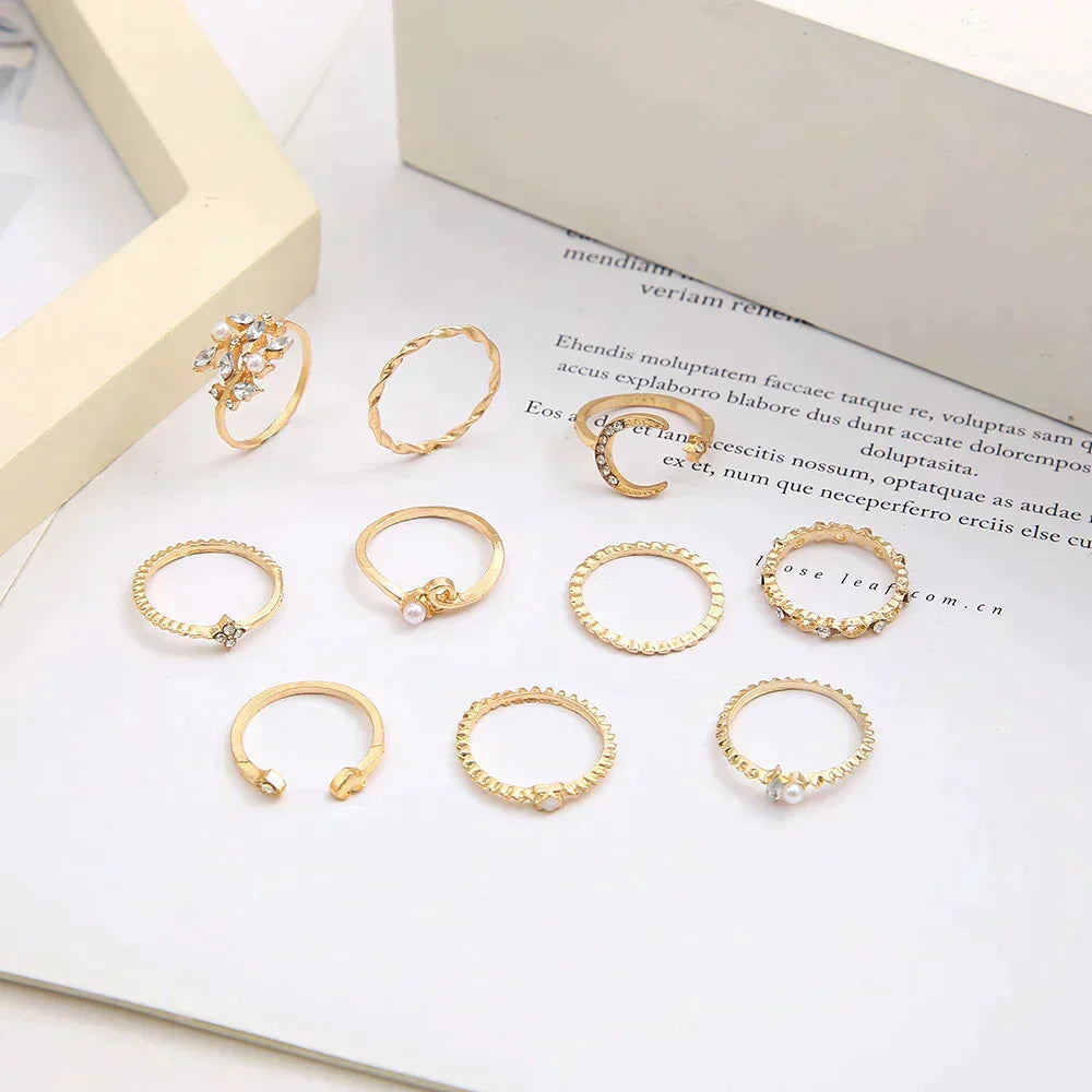 Lote de 10 anéis boêmios em prata e banhado a ouro