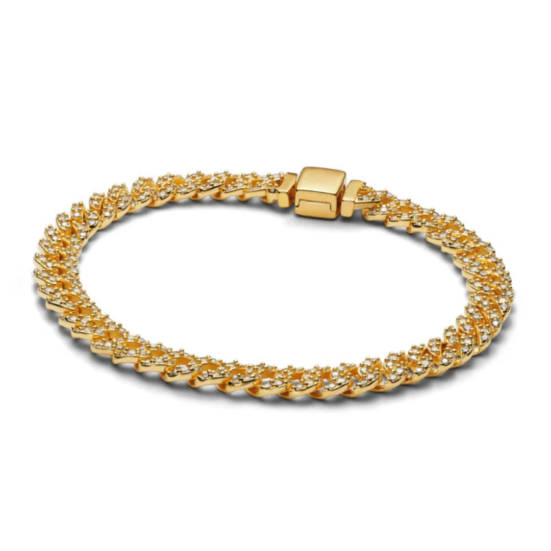 Pulseira Cubana Dourada com Cristal Moissanite