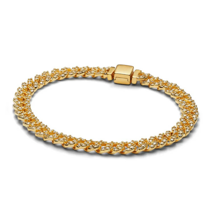 Pulseira Cubana Dourada com Cristal Moissanite