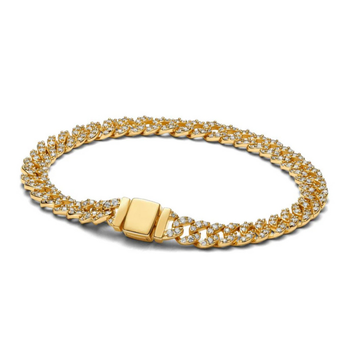 Pulseira Cubana Dourada com Cristal Moissanite