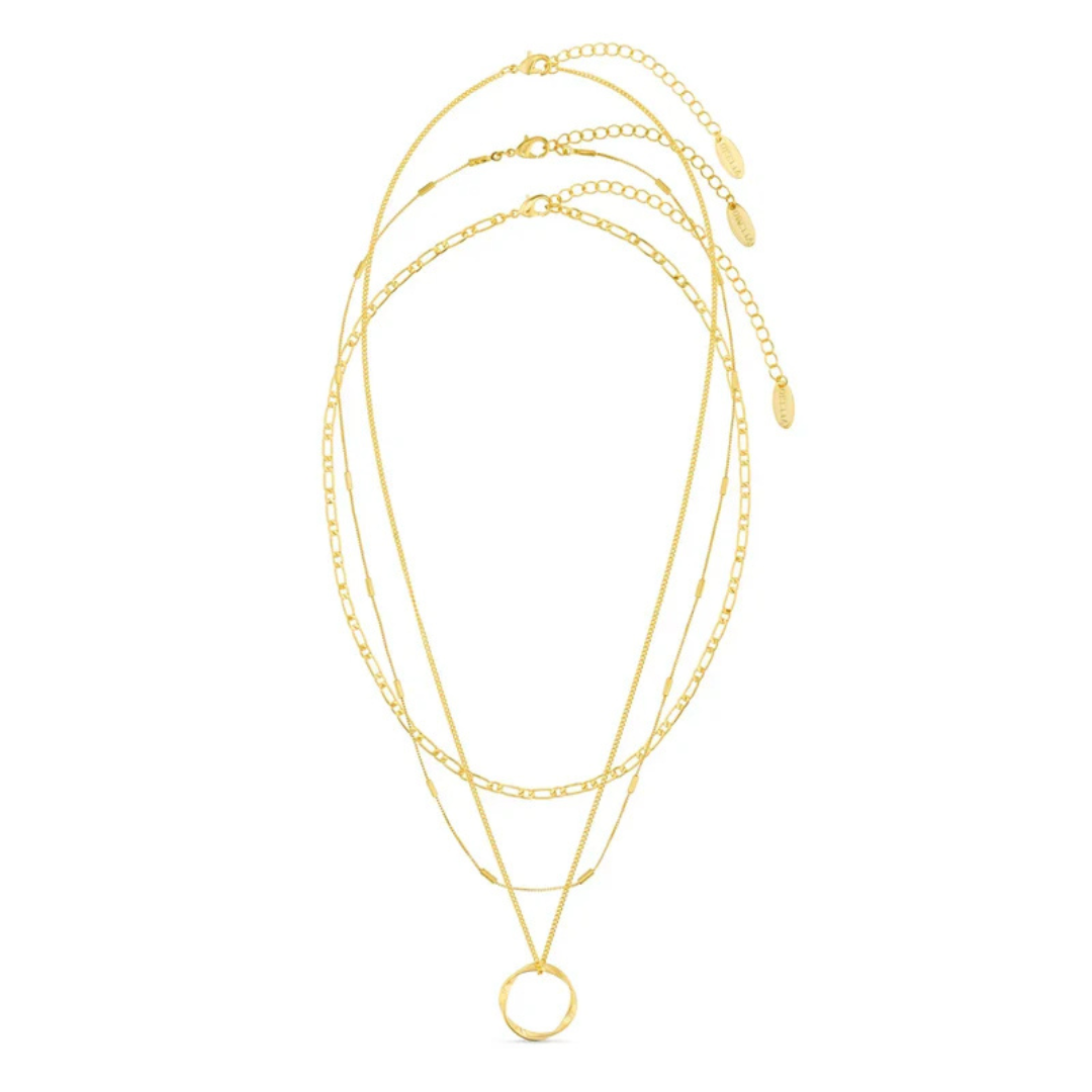Colar Dourado Triplo com Círculo Aberto