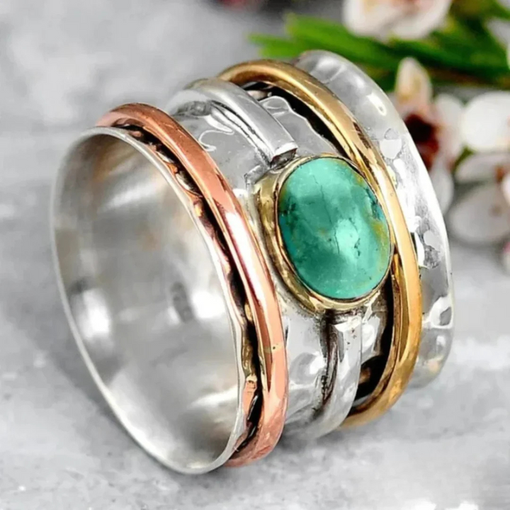 Anel Vintage com Turquesa em Ouro e Prata
