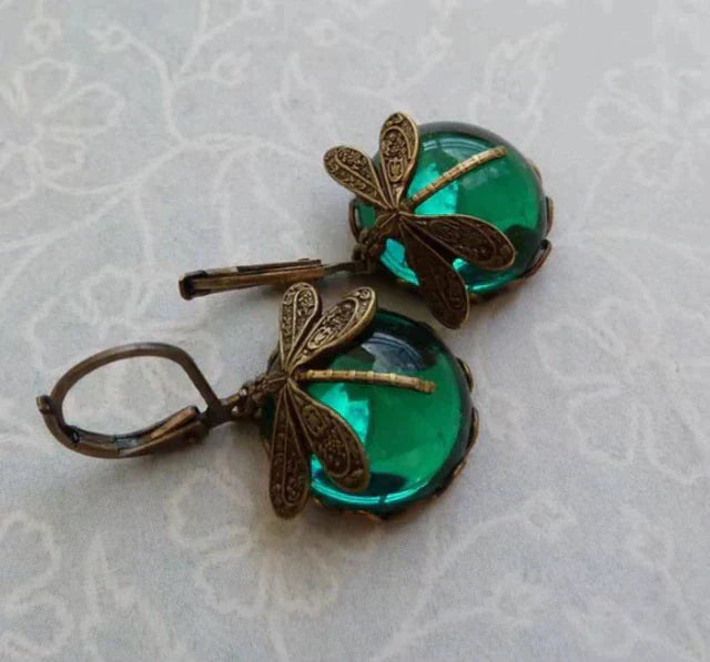 Brincos de Libélula em Ouro Vintage