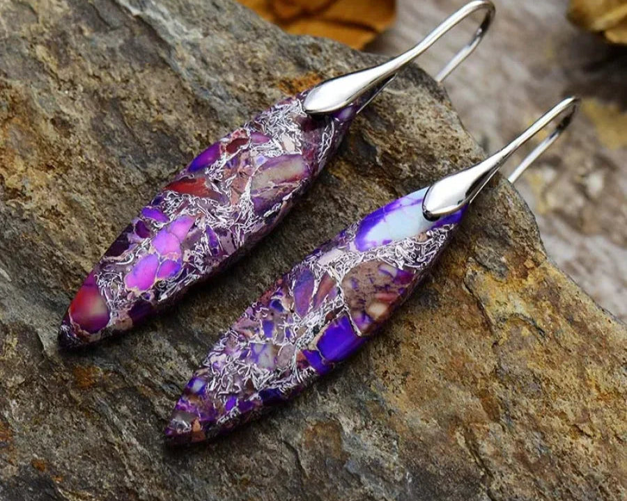 Brincos em Forma de Folha de Jaspe Roxo