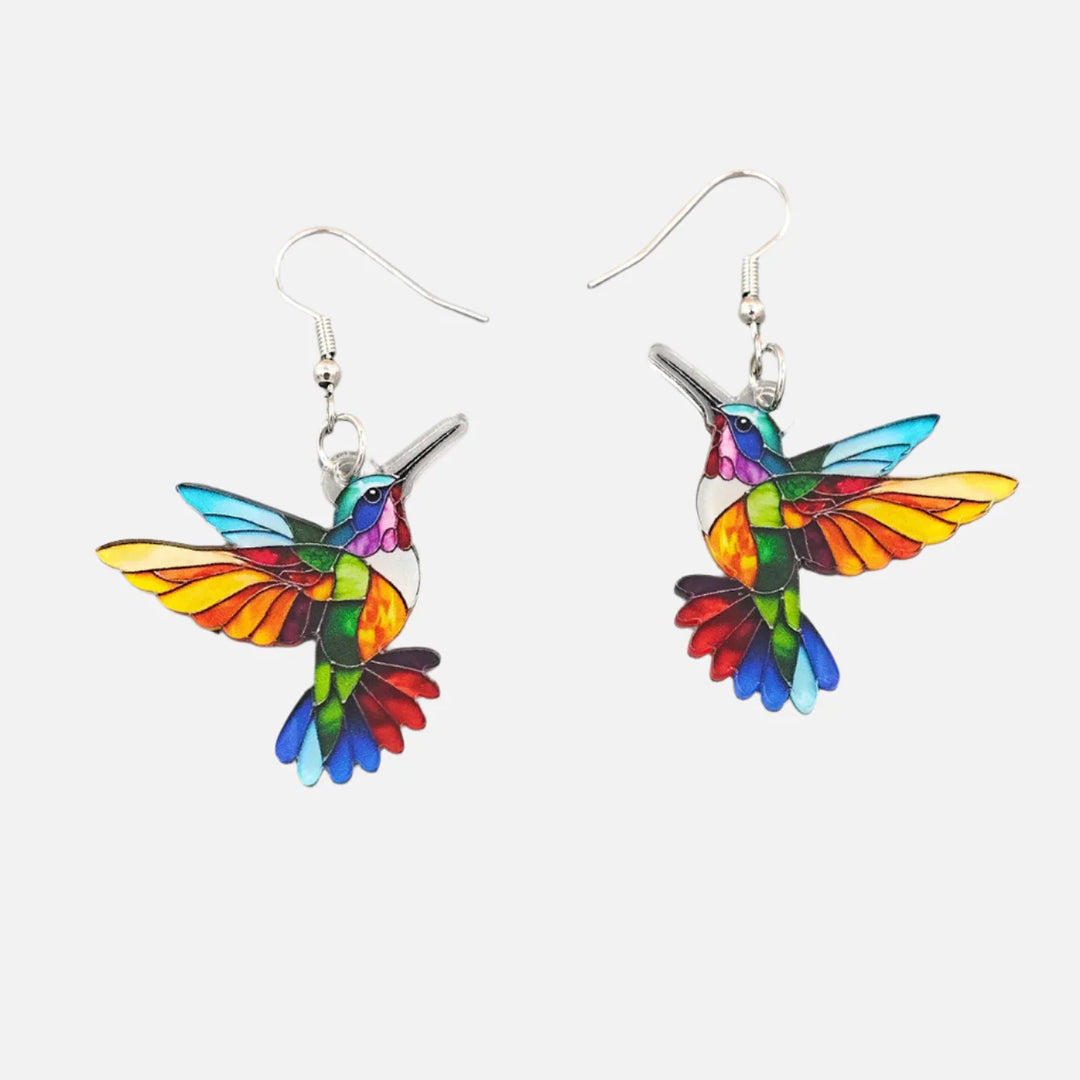 Brincos de Acrílico em Forma de Beija-Flor – Design Brilhante de Pássaro 2D