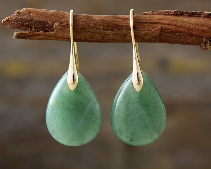 Brincos Pendentes de Ametista Verde Natural em Formato Redondo