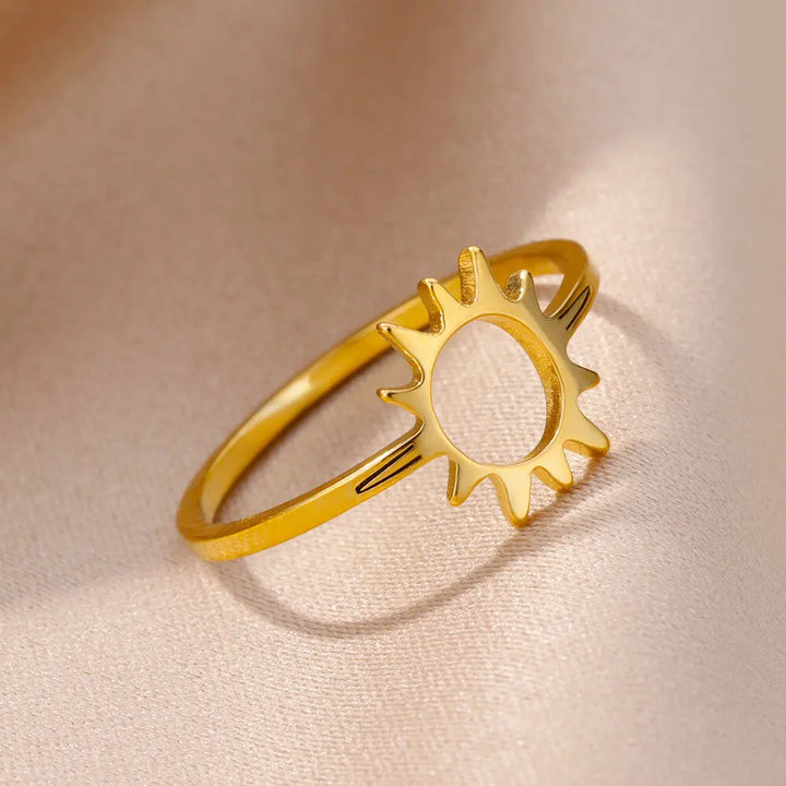 Anel Oco Sol Dourado Clássico - Joia de Dedo de Aço Inoxidável Versátil para Mulheres | Perfeito para Festas e Férias