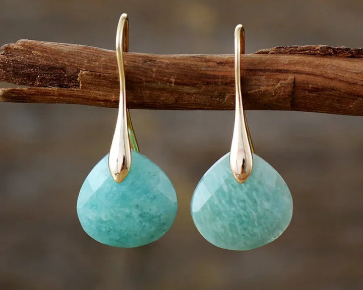 Brincos em Forma de Gota com Amazonita Natural