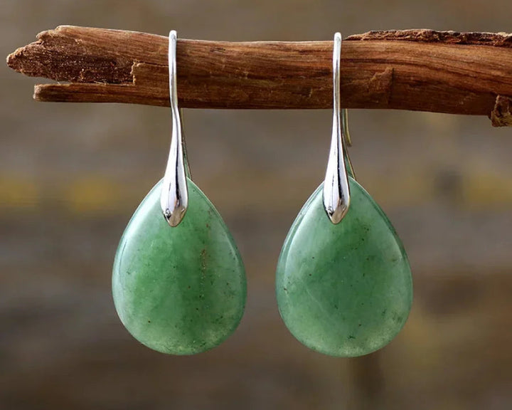 Brincos Pendentes de Ametista Verde Natural em Formato Redondo