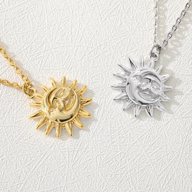 Colar com Pendente de Sol em Metal Dourado Elegante para Mulheres - Design Clássico de Lua, Perfeito para Casamentos, Férias e Festas - Presente de Joias Ideal