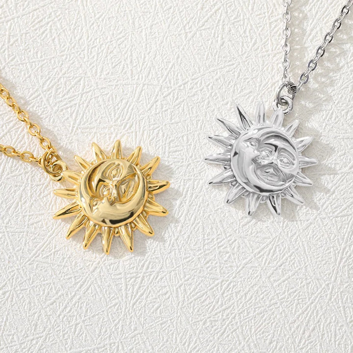 Colar com Pendente de Sol em Metal Dourado Elegante para Mulheres - Design Clássico de Lua, Perfeito para Casamentos, Férias e Festas - Presente de Joias Ideal