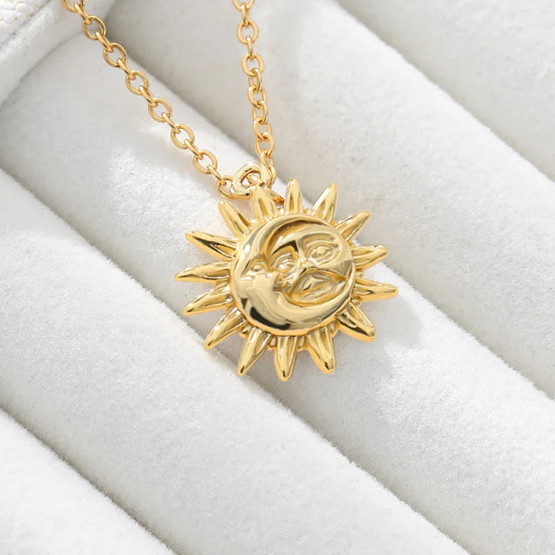 Colar com Pendente de Sol em Metal Dourado Elegante para Mulheres - Design Clássico de Lua, Perfeito para Casamentos, Férias e Festas - Presente de Joias Ideal