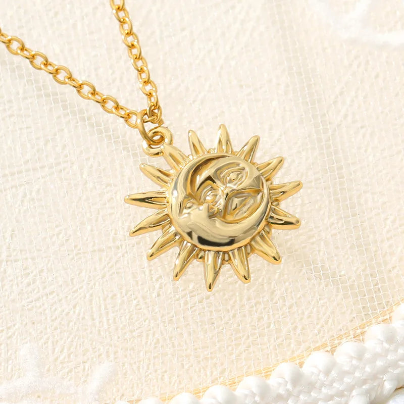 Colar com Pendente de Sol em Metal Dourado Elegante para Mulheres - Design Clássico de Lua, Perfeito para Casamentos, Férias e Festas - Presente de Joias Ideal