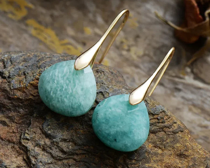 Brincos em Forma de Gota com Amazonita Natural