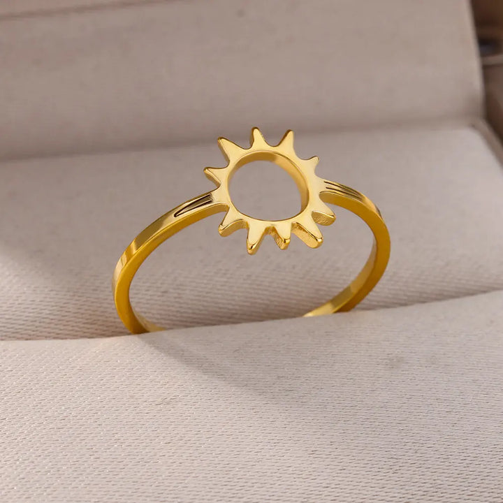 Anel Oco Sol Dourado Clássico - Joia de Dedo de Aço Inoxidável Versátil para Mulheres | Perfeito para Festas e Férias