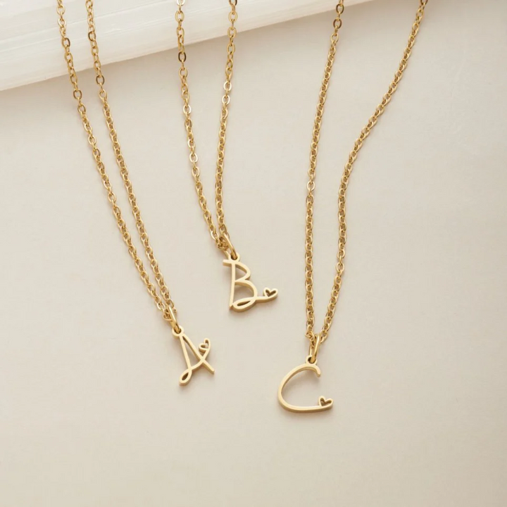 Heart Necklace with Gold Letter Charm