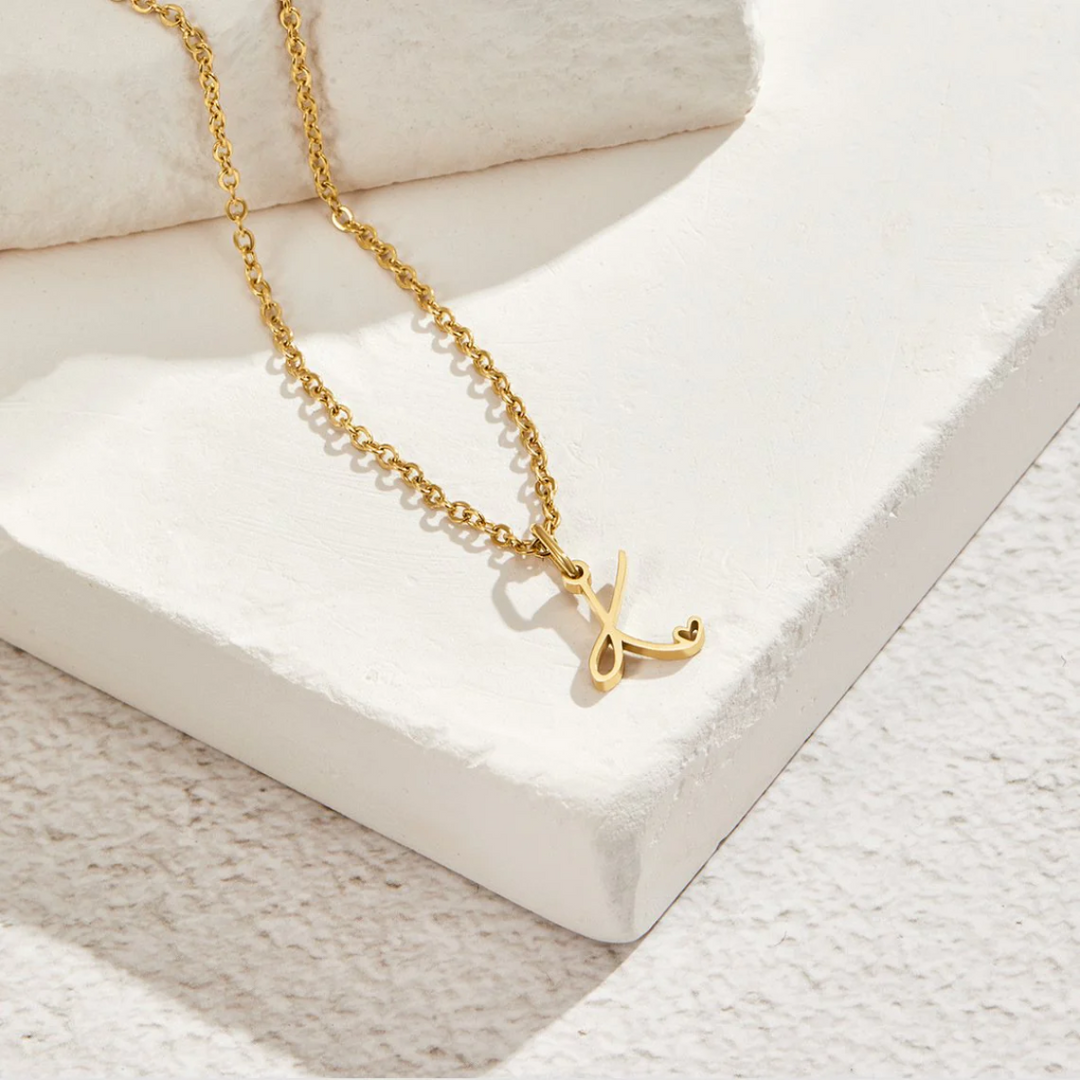 Heart Necklace with Gold Letter Charm