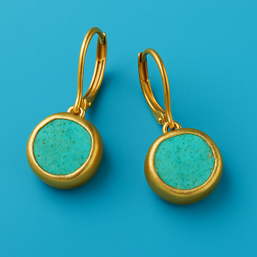 Brincos de Ouro com Pedra Turquesa