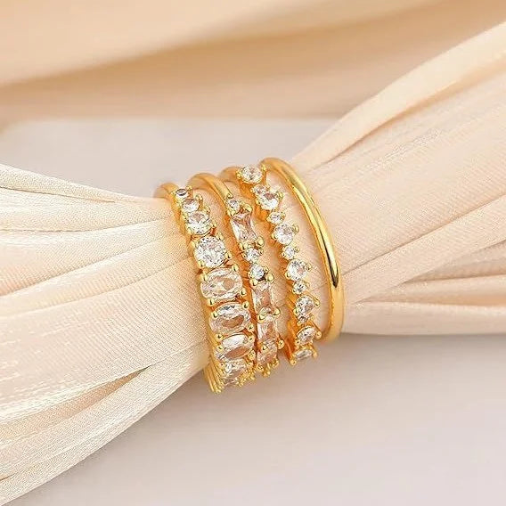 Anel de zircônia cristal quadrado simples com 4 peças/conjunto