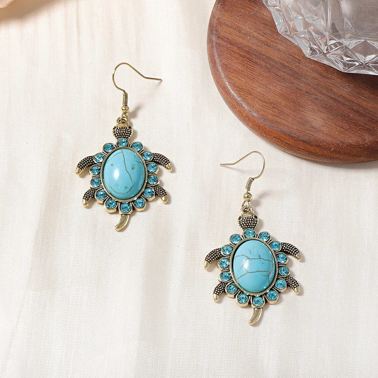 Tartaruga vintage com zircônia turquesa incrustada