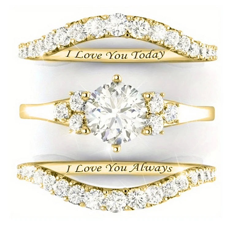 Conjunto de três anéis luxuosos com micro incrustações de luz