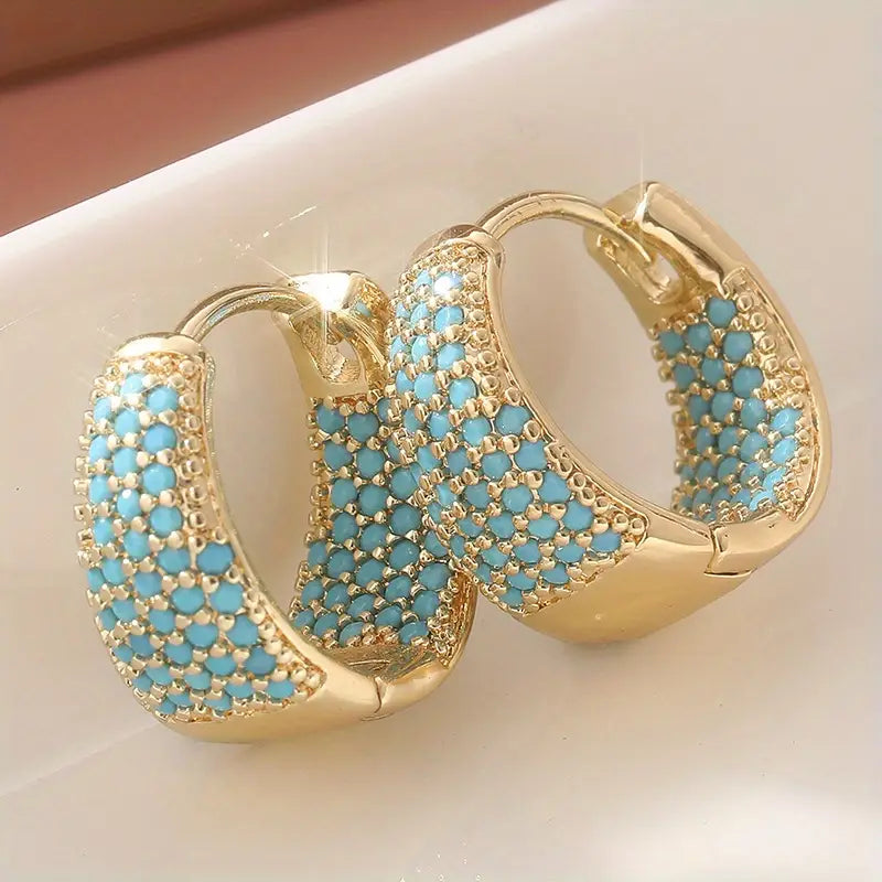 Brincos de Argola com Contas de Turquesa em Tom Dourado