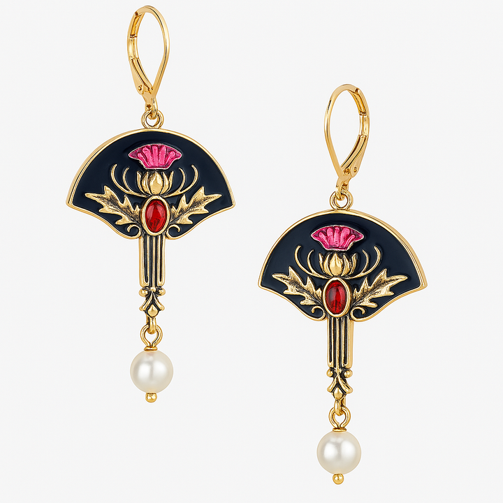 Brincos Boho com Pérolas e Cristal Vermelho