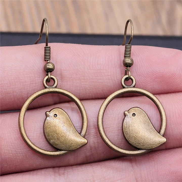 Brincos vintage simples de animais e pássaros