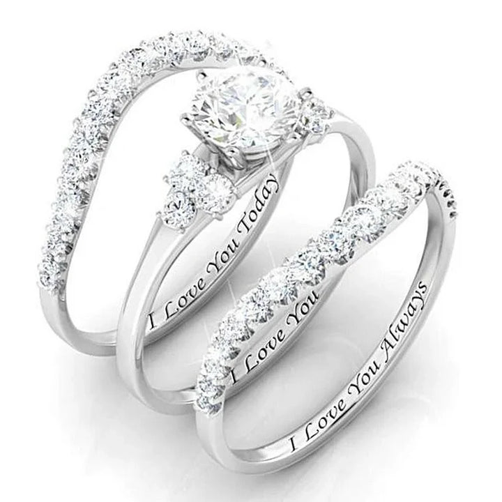 Conjunto de três anéis luxuosos com micro incrustações de luz