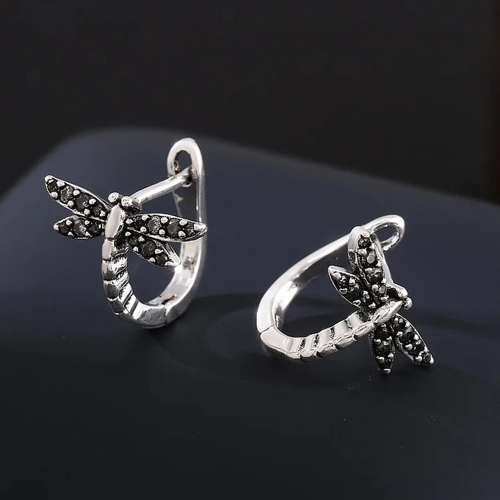 Brincos vintage redondos de libélula com zircônia incrustada