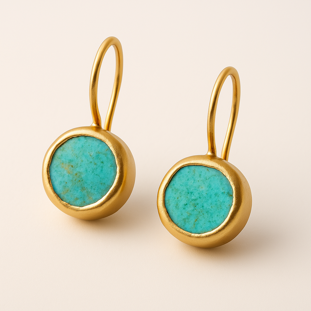 Brincos de Ouro com Pedra Turquesa