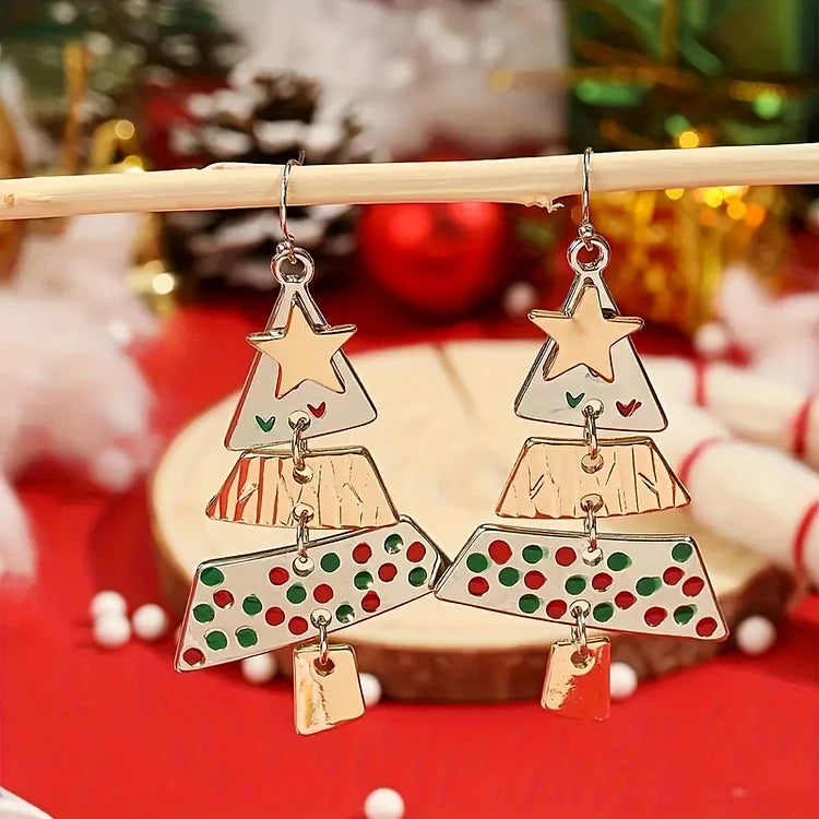 Brincos de árvore de Natal em metal misto