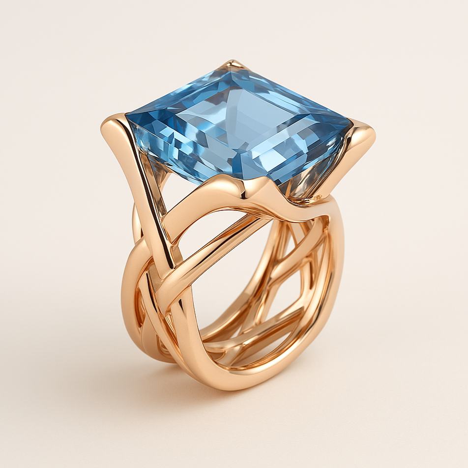 Anel Vintage em Ouro Rosa com Zircônia Azul