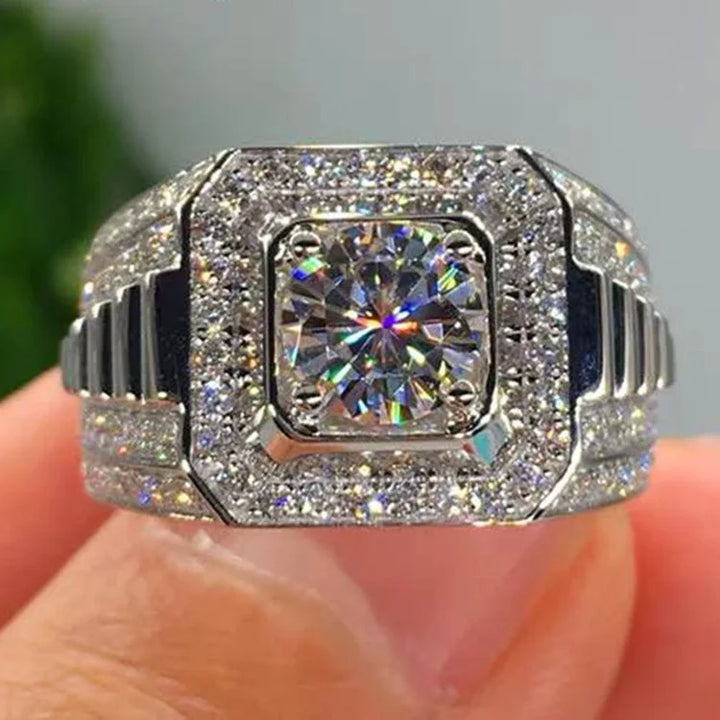 Anel de diamante microincrustado com zircônia personalizada