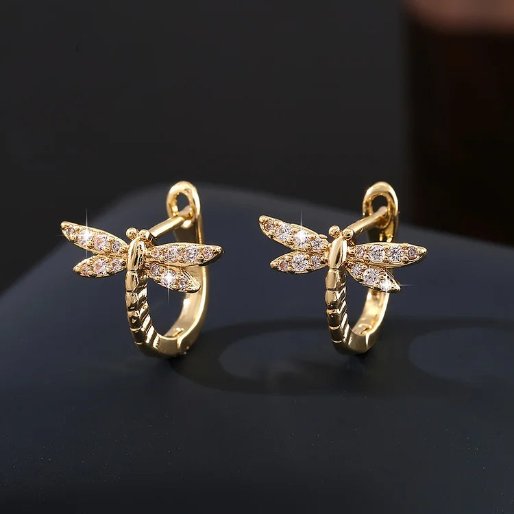 Brincos vintage redondos de libélula com zircônia incrustada